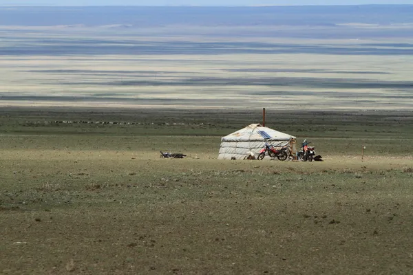 몽골 대초원에서 몽고 유목민의 천막 마 — 스톡 사진