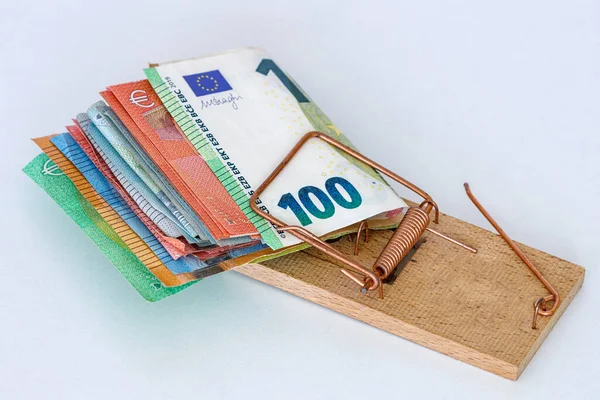 Mouse Trap Catching Euros Money — Stock Photo, Image