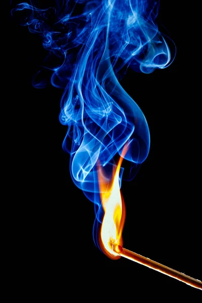 Flame Smoke Matchstick Black Background — Stock Photo, Image