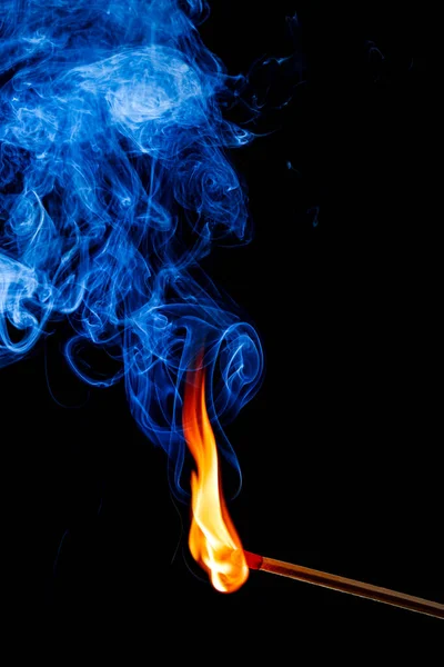 Flame Smoke Matchstick Black Background — Stock Photo, Image