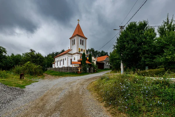 Pequeña Iglesia Del Pueblo Viscri Rumania — Foto de Stock