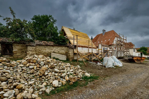 Village Farm Houses Construction Viscri Romania — Zdjęcie stockowe