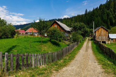 Romanya 'nın Bucovina kentindeki Moldovita köyündeki eski evler