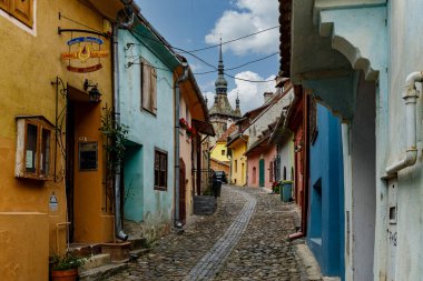 Transilvanya 'nın tarihi Sighisoara kenti Romanya