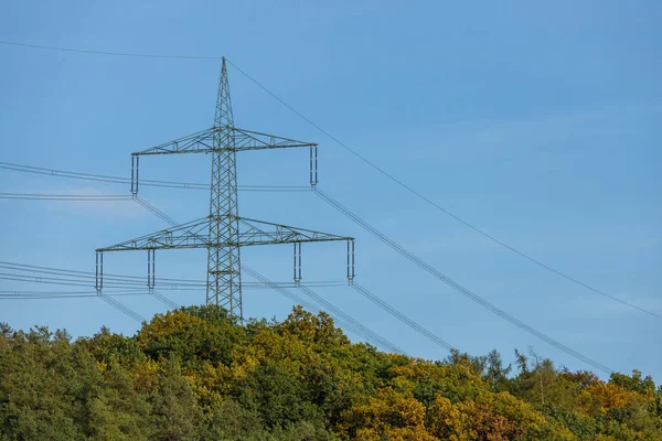 Powerlines Elektrische Polys Voor Voorziening — Stockfoto