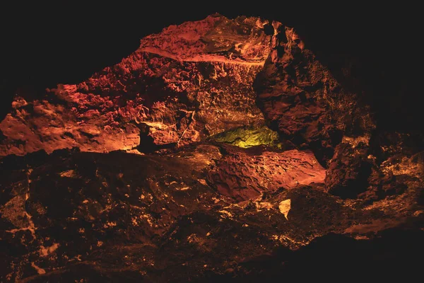 Texturas Escuras Coloridas Das Paredes Tubo Lava Ilha Canaria — Fotografia de Stock