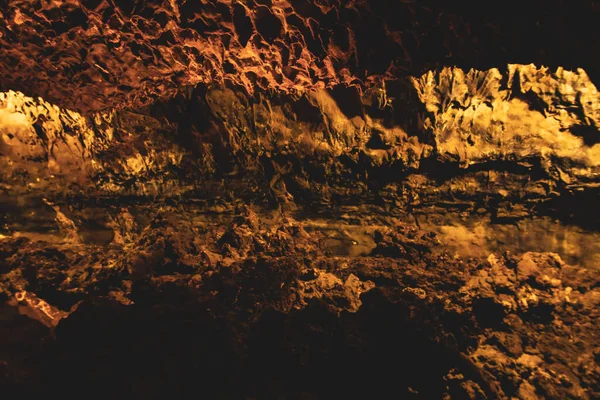 Dark Colorful Textures Walls Lava Tube Canaria Island — Stock Photo, Image