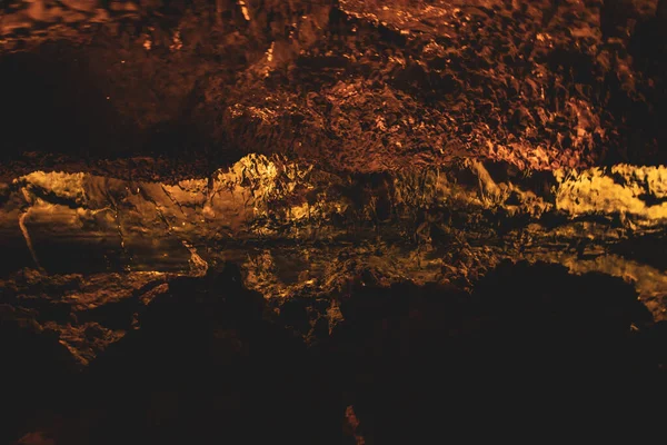 Texturas Escuras Coloridas Das Paredes Tubo Lava Ilha Canaria — Fotografia de Stock