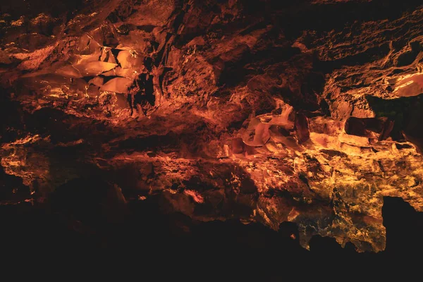 Texturas Escuras Coloridas Das Paredes Tubo Lava Ilha Canaria — Fotografia de Stock