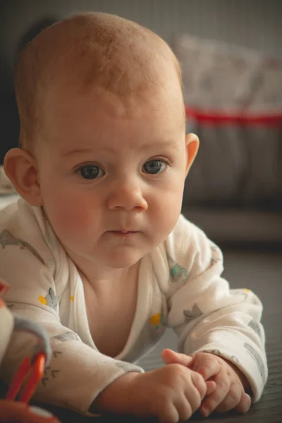 Överraskad Söt Bebis Och Tittar Betraktaren — Stockfoto