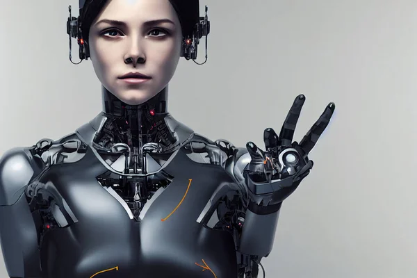 Woman Cyborg Face Portrait Humanoid, 3D Rendered AI gen, Mechanical, electronic, technology, VR humanoid , Neon blue light, Gorgeous Beatiful