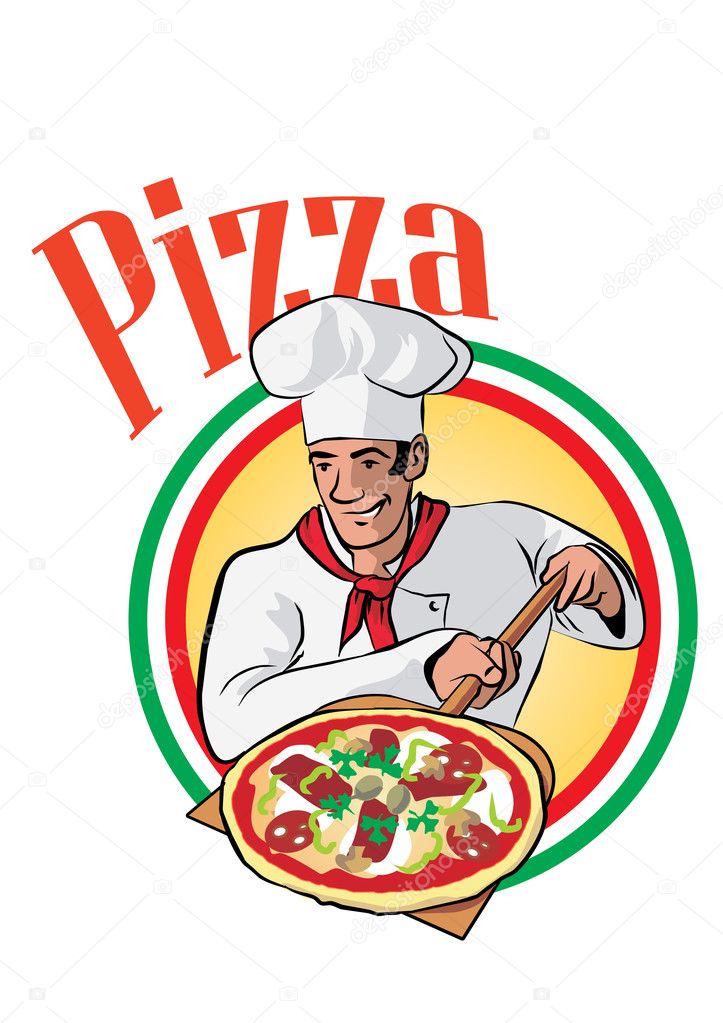 Pizza cook holding a large pizza