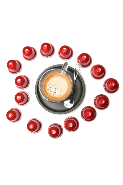 Šálek espresso kávové kapsle — Stock fotografie