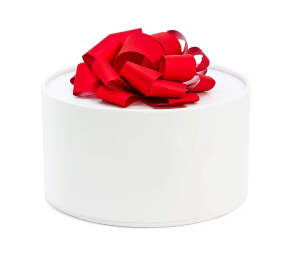 White round box with red bow — Stock Photo, Image