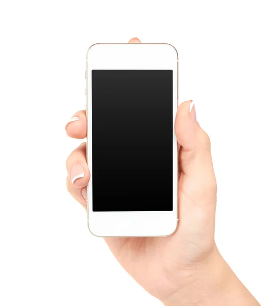 Ręka trzyma smartphone rezygnować pewien pusty têcza Obraz Stockowy
