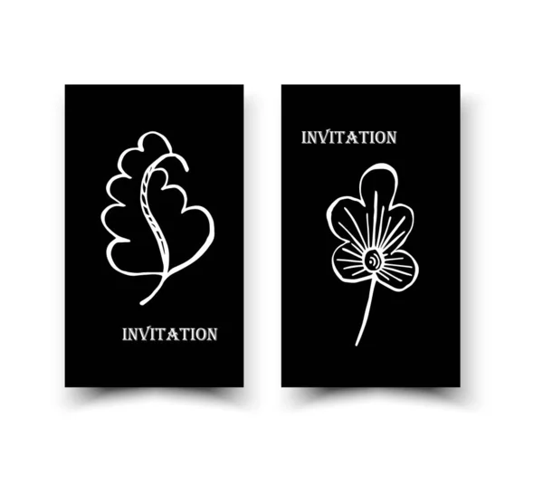 Two abstract banners with line art flowers with black and white walls. Vector illustration for home decoration, cards and invitations. — Stock Vector
