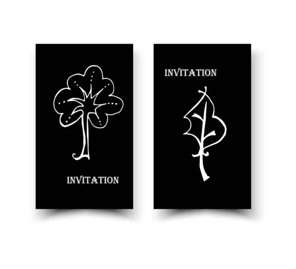 Two abstract banners with line art flowers with black and white walls. Vector illustration for home decoration, cards and invitations. — 스톡 벡터