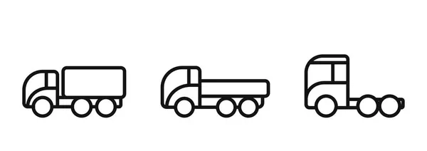 Línea Camiones Carga Icono Conjunto Transporte Automóviles Símbolos Transporte Imágenes — Archivo Imágenes Vectoriales