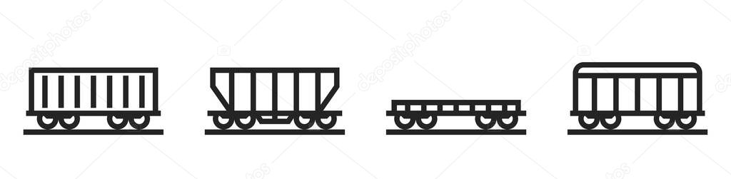Cargo train wagon line icon set. railway freight cars and railway transportation symbol. isolated vector image