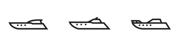 Sürat Teknesi Çizgisi Simgesi Ayarlandı Deniz Yolculuğu Için Motorlu Tekneler — Stok Vektör