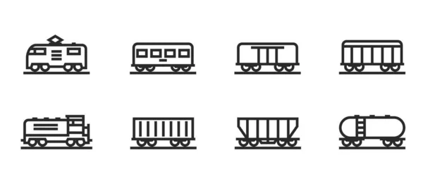 Conjunto Iconos Locomotora Vagón Vagones Mercancías Tren Ferrocarril Símbolos Imágenes — Archivo Imágenes Vectoriales