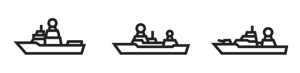 Fragata Navio Guerra Linha Ícone Definido Símbolos Militares Navios Imagens —  Vetores de Stock