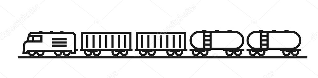 cargo train line icon. locomotive and wagons. railway transport symbol. isolated vector image in simple style