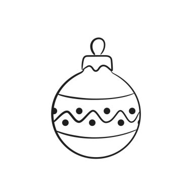 Dalgalı çizgileri ve daireleri olan bir Noel topu. Noel ve Yeni Yıl tebrik kartı tasarımı için el çizimi vektör ögesi