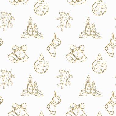 Elle çizilmiş noel kusursuz desen. Noel ve Yeni Yıl tasarımı için kabataslak vektör geçmişi