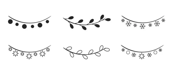 Sketchy Christmas Garland Set Hand Drawn Vector Element Christmas New — Stock Vector