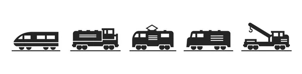 Vonat Ikon Készlet Vasúti Közlekedés Mozdonyok Szimbólumai Izolált Vektorképek — Stock Vector