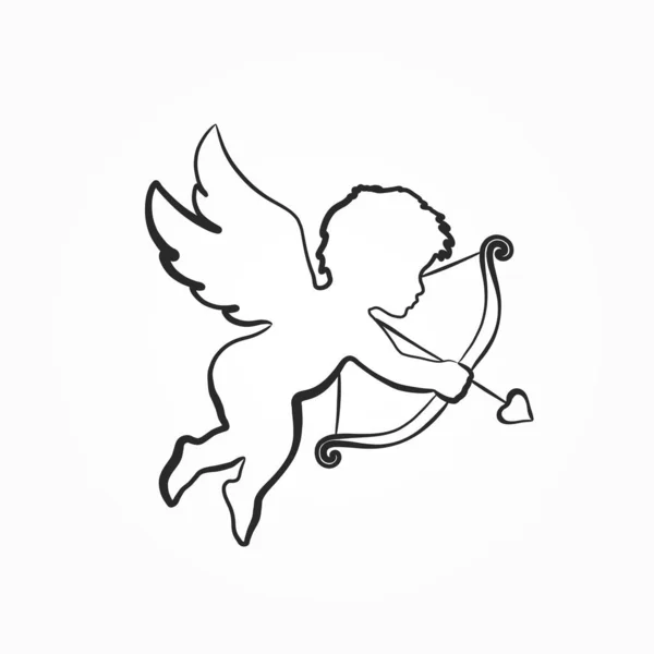 Handritad Cupid Med Pil Och Båge Kärlekssymbol Sketchigt Vektorelement För — Stock vektor