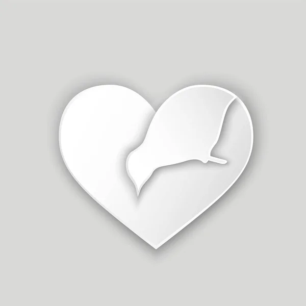 Kağıt Kalbi Kuşla Keser Romantik Aşk Sembolü Sevgililer Günü Tasarımı — Stok Vektör