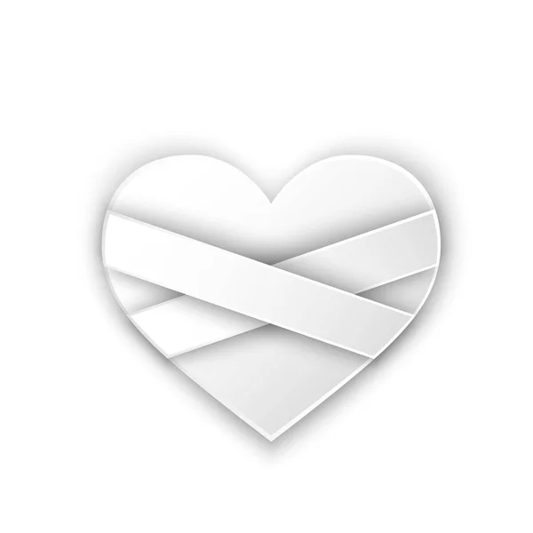 Бумага Разрезает Сердце Двумя Лентами Белом Фоне Романтический Любовный Символ — стоковый вектор