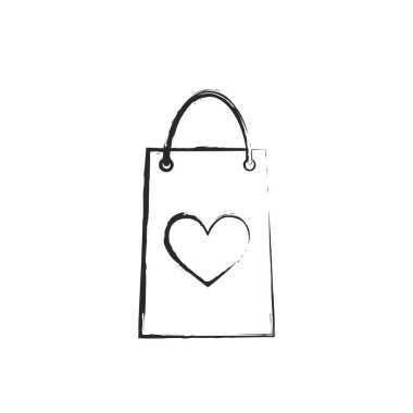 Kalpli el çizimi bir alışveriş çantası. Sevgililer günü satış sembolü. Sevgililer Günü tasarımı için kabataslak vektör ögesi