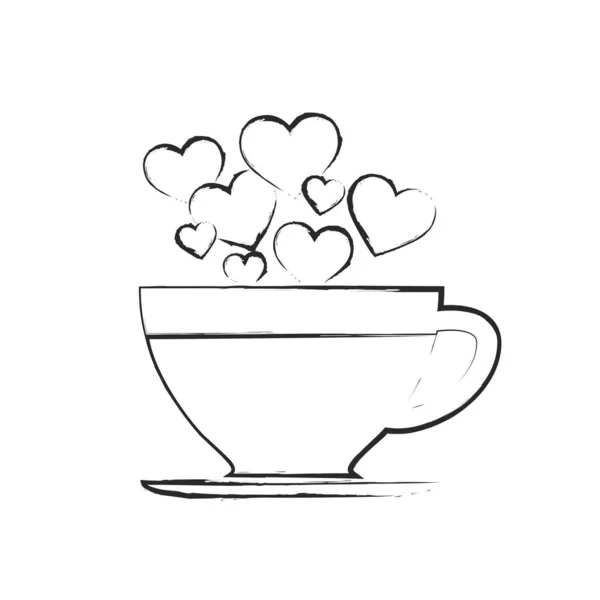 Kalpli Çizimi Kahve Fincanı Sevgililer Günü Kartı Aşk Sembolü Sevgililer — Stok Vektör