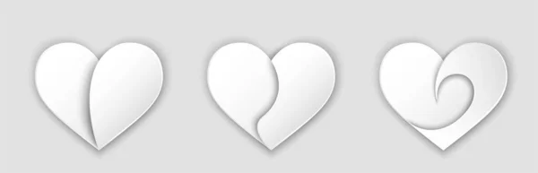 Set Decorative Paper Cut Hearts Shadow Romantic Love Symbols Vector — 스톡 벡터