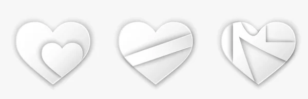Abstract Paper Cut Heart Set Valentines Love Symbols Decorative Vector — Stockvektor