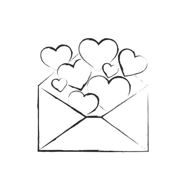Hand Drawn Envelope Hearts Love Message Romantic Love Symbol Sketchy — Stockový vektor