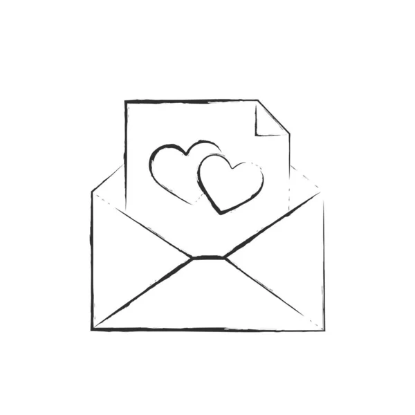 Hand Drawn Envelope Greeting Card Heart Love Message Romantic Love — Stockový vektor