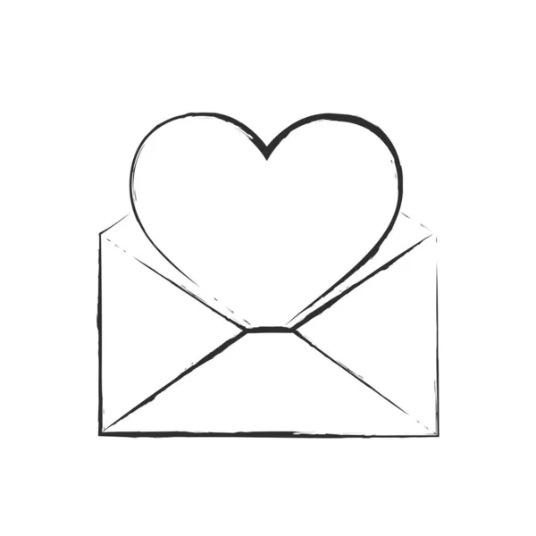 Hand Drawn Envelope Big Heart Romantic Love Symbol Sketchy Vector — Stock vektor