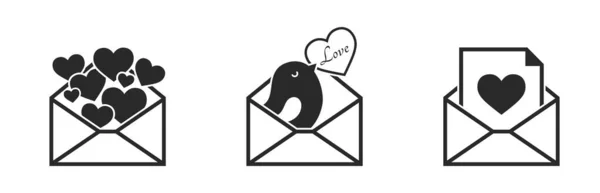 Love Message Icon Set Envelope Heart Valentines Day Romantic Symbols — 스톡 벡터