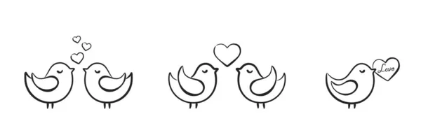 手描きの愛鳥アイコンセット 愛のシンボルを2つ バレンタインデザインのためのスケッチベクトル要素 — ストックベクタ