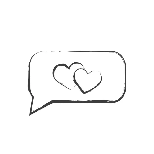 Hand Drawn Love Message Chat Bubble Two Hearts Valentines Day — Stockový vektor