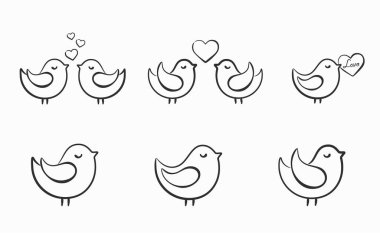 hand drawn love birds collection. romantic, couple and love symbols. sketchy vector elements for valentine's day design