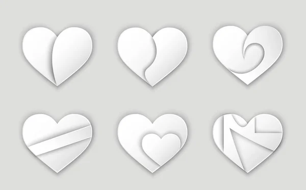Paper Cut Hearts Set Valentines Romantic Love Symbols Decorative Vector — Stockvektor