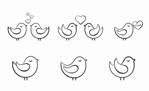 Hand Drawn Love Birds Collection Romantic Couple Love Symbols Sketchy — Image vectorielle