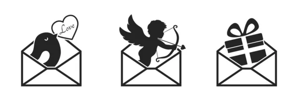 Conjunto Ícone Mensagem Amor Envelope Com Presente Dos Namorados Dia — Vetor de Stock