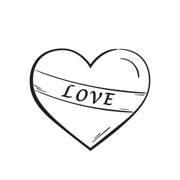 手描きのハートリボン ロマンチックで愛の象徴 バレンタインデザインのためのスケッチベクトル要素 — ストックベクタ