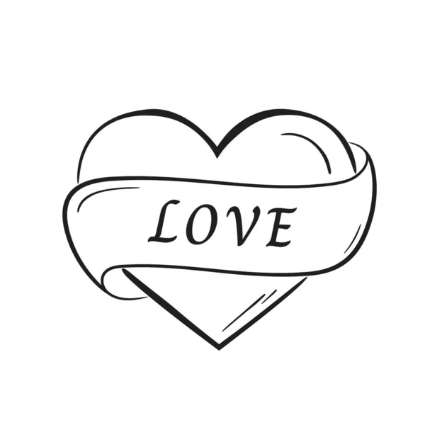 Hand Drawn Heart Ribbon Inscription Love Romantic Love Symbol Sketchy — Stock Vector